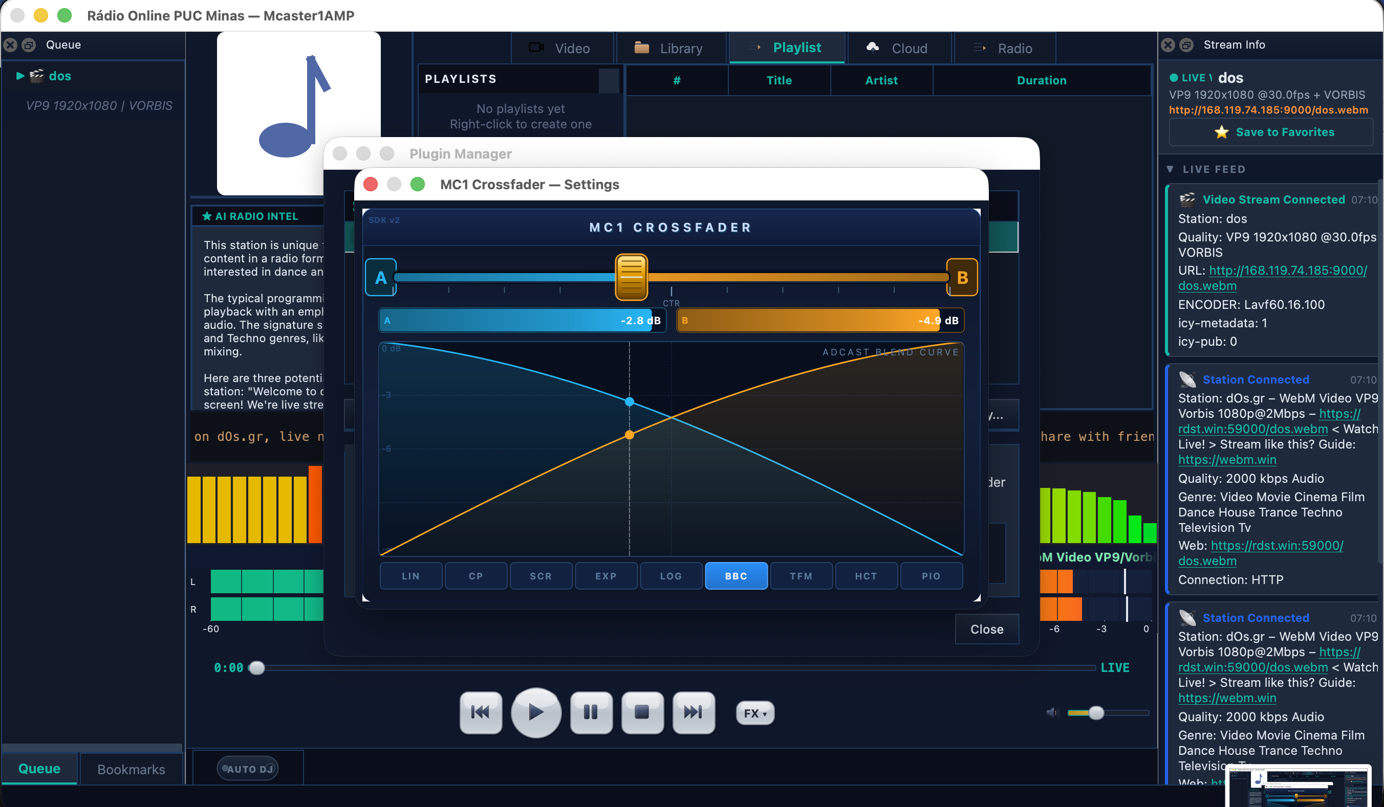 MC1 Crossfader plugin with broadcast blend curve