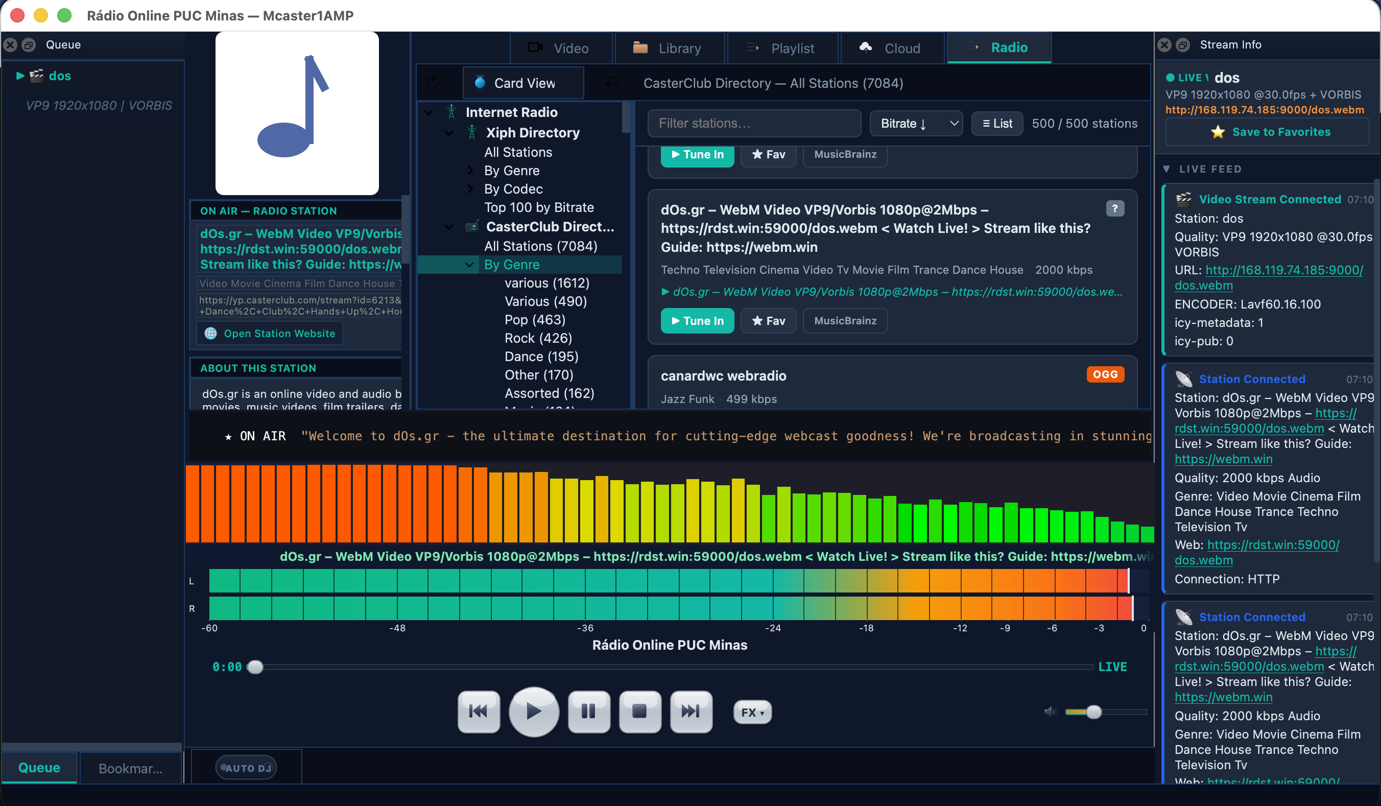 Mcaster1AMP main window with CasterClub radio directory
