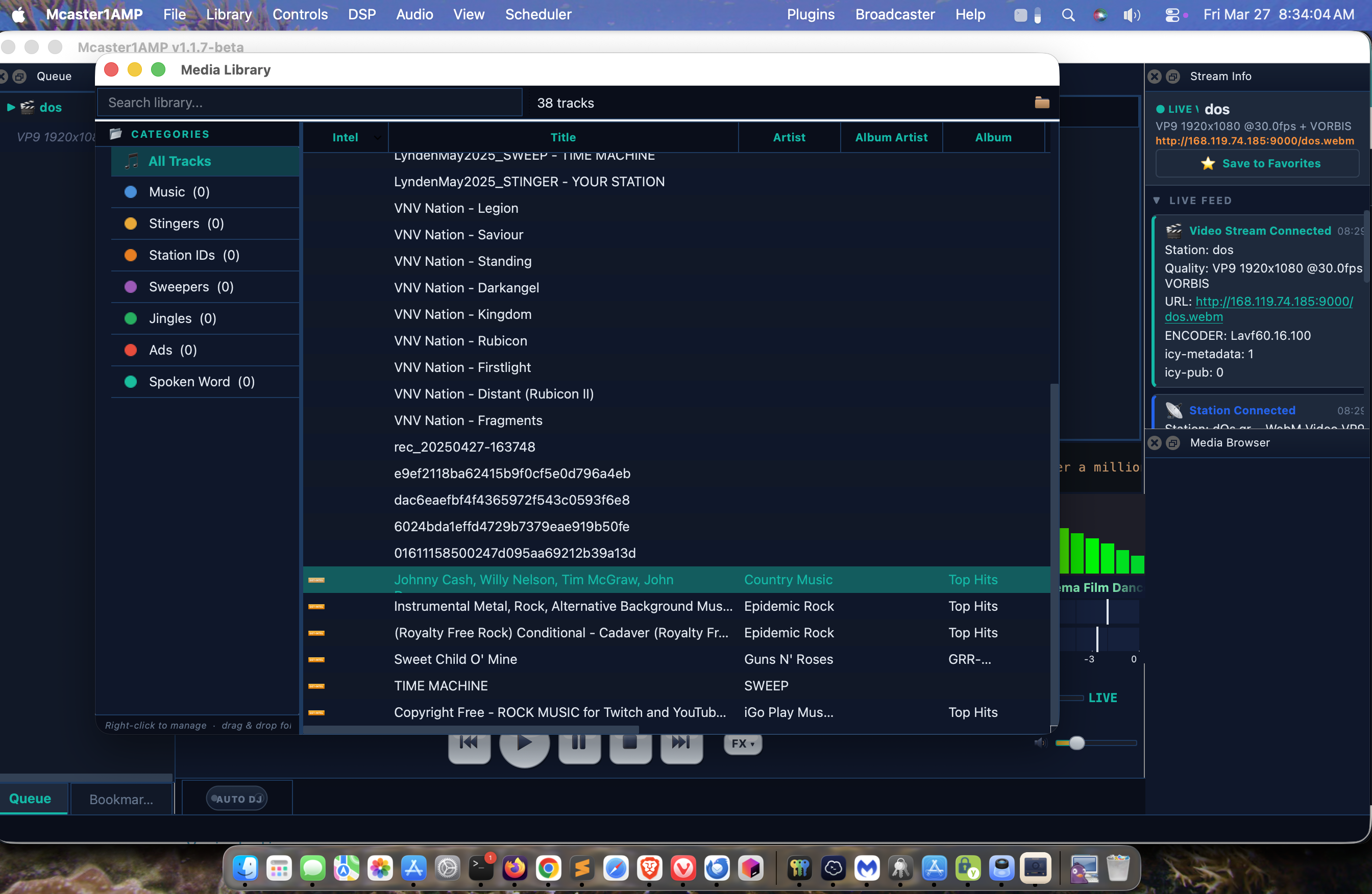 Media library with categories and track listing