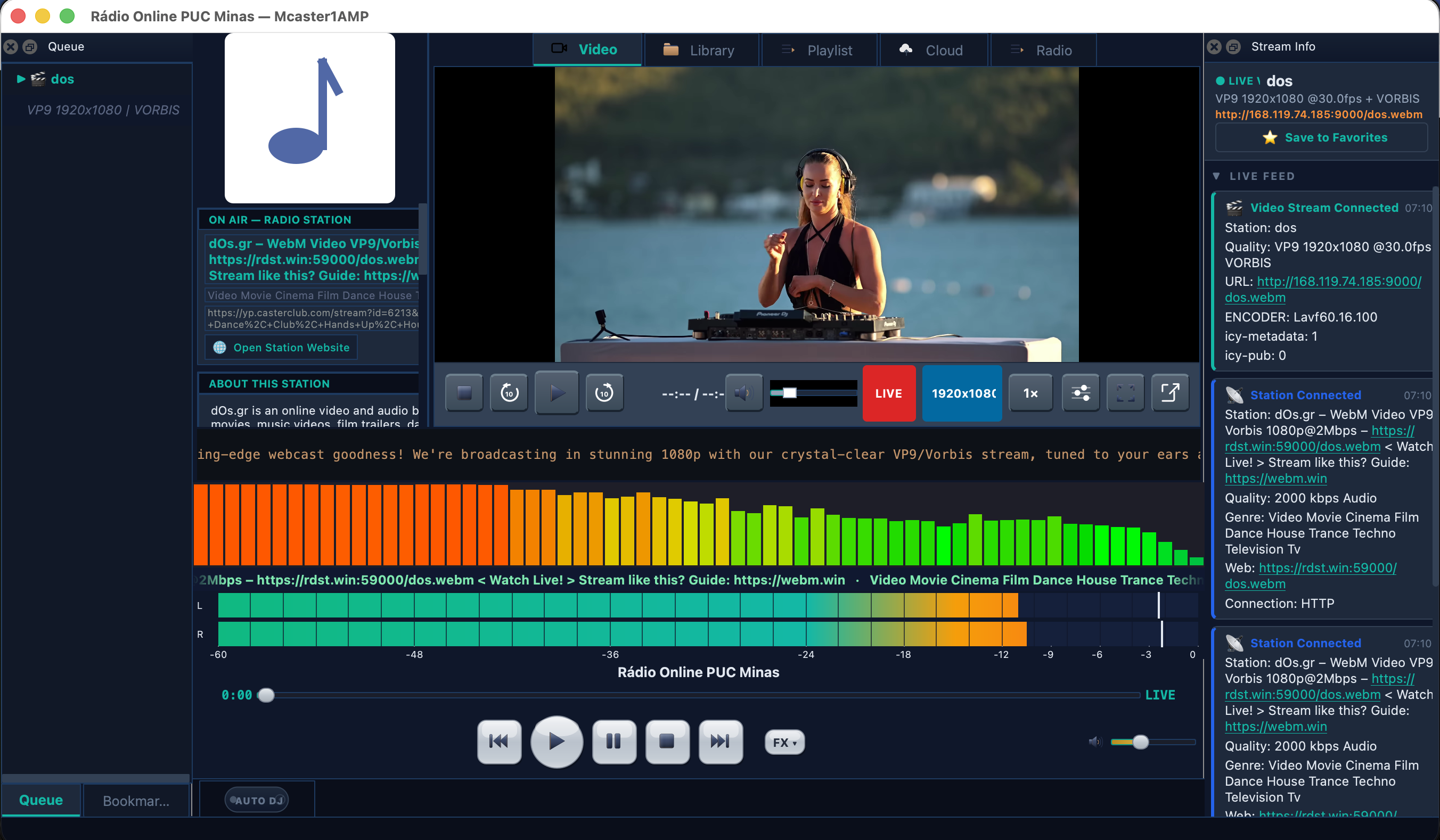 Native video player streaming live DJ